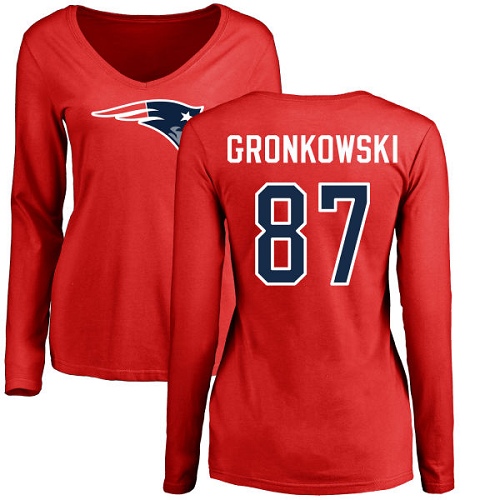NFL Women's Nike New England Patriots #87 Rob Gronkowski Red Name & Number Logo Slim Fit Long Sleeve T-Shirt