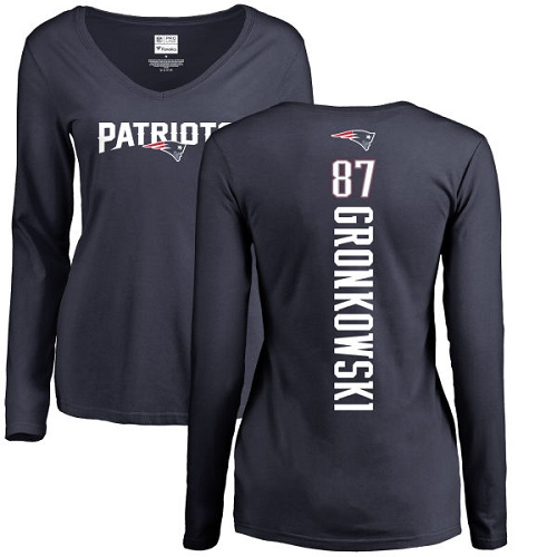 NFL Women's Nike New England Patriots #87 Rob Gronkowski Navy Blue Backer Slim Fit Long Sleeve T-Shirt