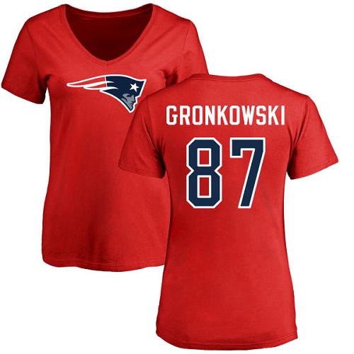 NFL Women's Nike New England Patriots #87 Rob Gronkowski Red Name & Number Logo Slim Fit T-Shirt