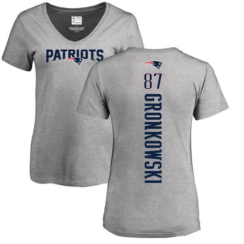 NFL Women's Nike New England Patriots #87 Rob Gronkowski Ash Backer V-Neck T-Shirt