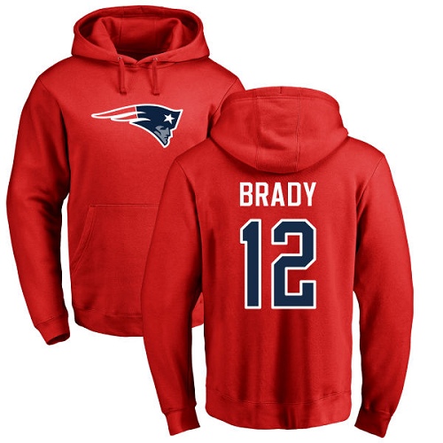 NFL Nike New England Patriots #12 Tom Brady Red Name & Number Logo Pullover Hoodie