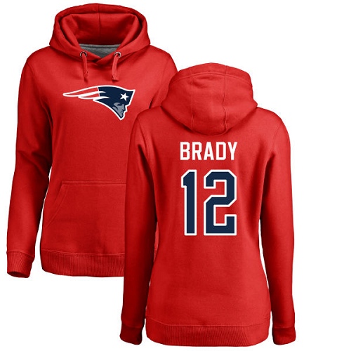 NFL Women's Nike New England Patriots #12 Tom Brady Red Name & Number Logo Pullover Hoodie