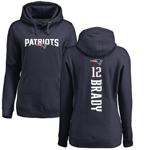 NFL Women's Nike New England Patriots #12 Tom Brady Navy Blue Backer Pullover Hoodie