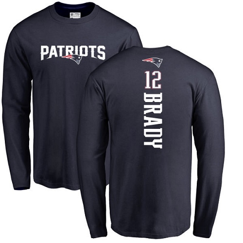 NFL Nike New England Patriots #12 Tom Brady Navy Blue Backer Long Sleeve T-Shirt