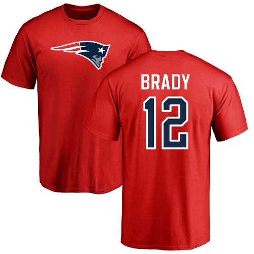 NFL Nike New England Patriots #12 Tom Brady Red Name & Number Logo T-Shirt