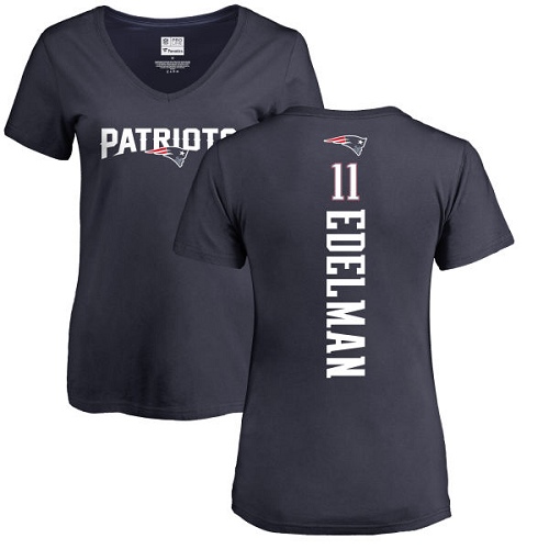 NFL Women's Nike New England Patriots #11 Julian Edelman Navy Blue Backer T-Shirt