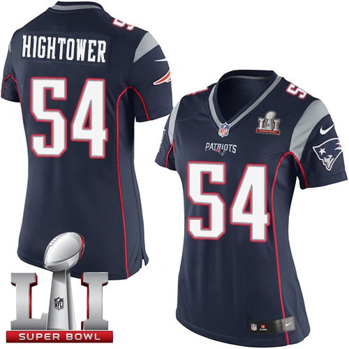 Women's Nike New England Patriots #54 Dont'a Hightower Elite Navy Blue Team Color Super Bowl LI 51 NFL Jersey