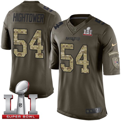 Men's Nike New England Patriots #54 Dont'a Hightower Limited Green Salute to Service Super Bowl LI 51 NFL Jersey