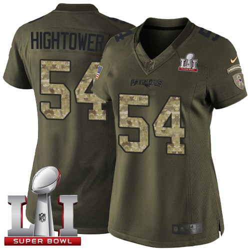 Women's Nike New England Patriots #54 Dont'a Hightower Limited Green Salute to Service Super Bowl LI 51 NFL Jersey