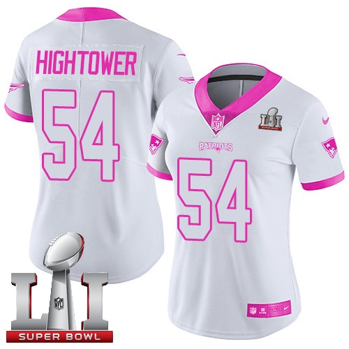 Women's Nike New England Patriots #54 Dont'a Hightower Limited White/Pink Rush Fashion Super Bowl LI 51 NFL Jersey