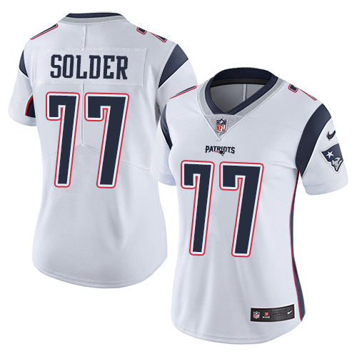 Women's Nike New England Patriots #77 Nate Solder White Vapor Untouchable Limited Player NFL Jersey