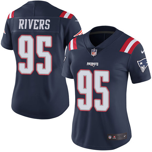 Women's Nike New England Patriots #95 Derek Rivers Limited Navy Blue Rush Vapor Untouchable NFL Jersey