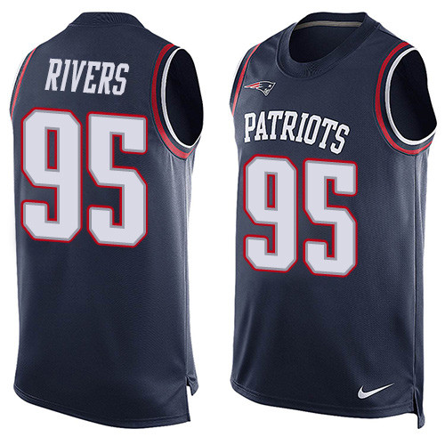 Men's Nike New England Patriots #95 Derek Rivers Limited Navy Blue Player Name & Number Tank Top NFL Jersey