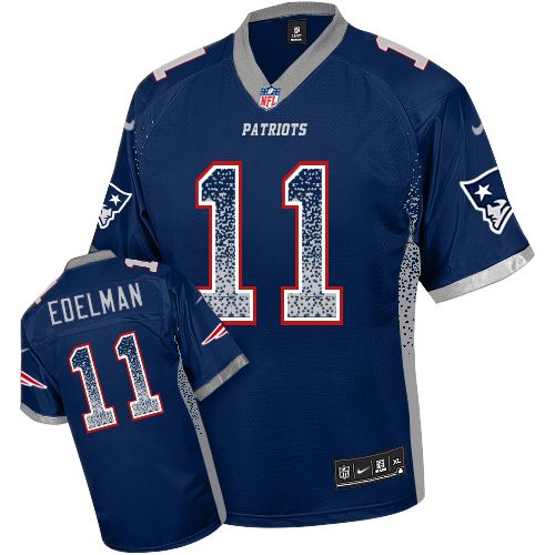 Men's Nike New England Patriots #11 Julian Edelman Elite Navy Blue Drift Fashion NFL Jersey