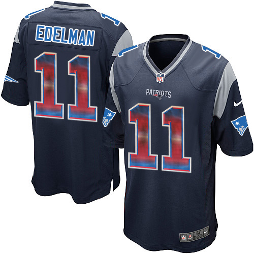 Men's Nike New England Patriots #11 Julian Edelman Limited Navy Blue Strobe NFL Jersey