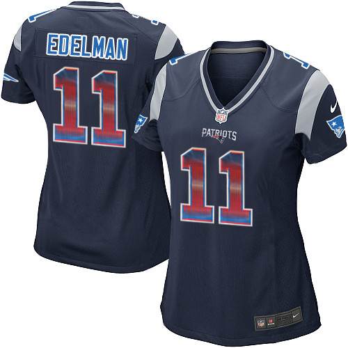 Women's Nike New England Patriots #11 Julian Edelman Limited Navy Blue Strobe NFL Jersey
