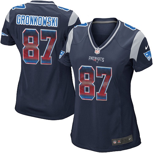 Women's Nike New England Patriots #87 Rob Gronkowski Limited Navy Blue Strobe NFL Jersey