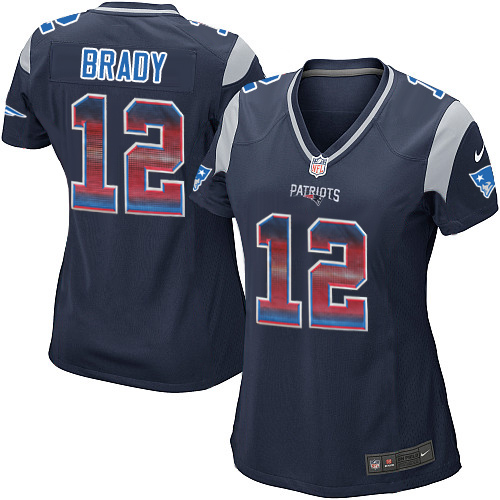 Women's Nike New England Patriots #12 Tom Brady Limited Navy Blue Strobe NFL Jersey