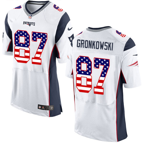 Men's Nike New England Patriots #87 Rob Gronkowski Elite White Road USA Flag Fashion NFL Jersey