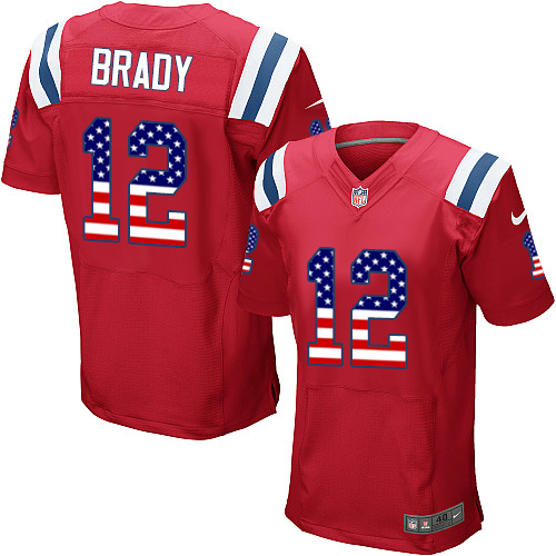Men's Nike New England Patriots #12 Tom Brady Elite Red Alternate USA Flag Fashion NFL Jersey