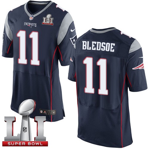 Men's Nike New England Patriots #11 Drew Bledsoe Elite Navy Blue Team Color Super Bowl LI 51 NFL Jersey