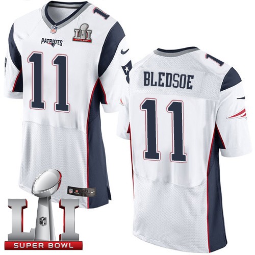 Men's Nike New England Patriots #11 Drew Bledsoe Elite White Super Bowl LI 51 NFL Jersey