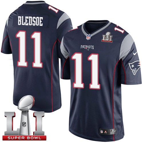 Youth Nike New England Patriots #11 Drew Bledsoe Elite Navy Blue Team Color Super Bowl LI 51 NFL Jersey