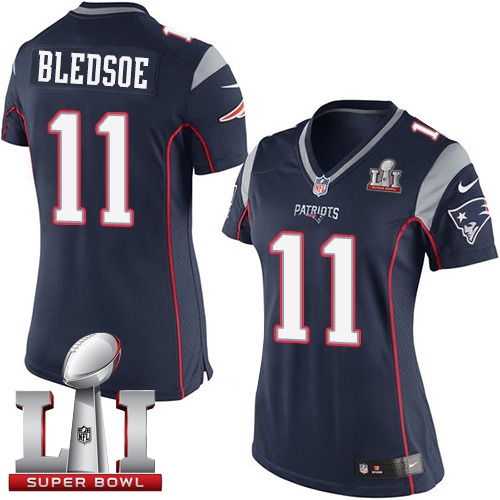 Women's Nike New England Patriots #11 Drew Bledsoe Elite Navy Blue Team Color Super Bowl LI 51 NFL Jersey