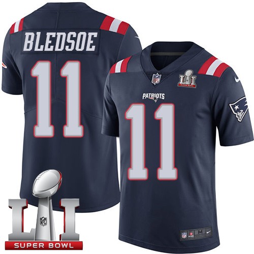 Men's Nike New England Patriots #11 Drew Bledsoe Limited Navy Blue Rush Super Bowl LI 51 NFL Jersey
