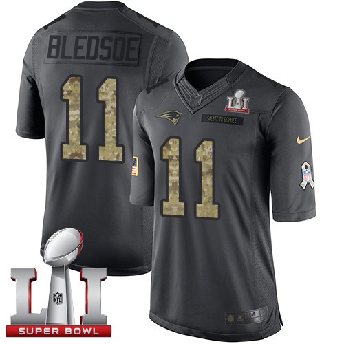 Men's Nike New England Patriots #11 Drew Bledsoe Limited Black 2016 Salute to Service Super Bowl LI 51 NFL Jersey