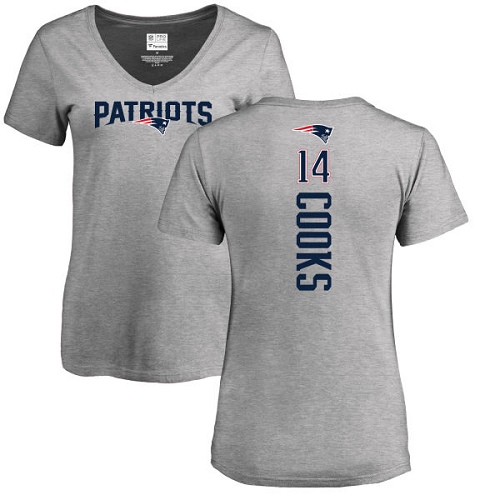NFL Women's Nike New England Patriots #14 Brandin Cooks Ash Backer V-Neck T-Shirt