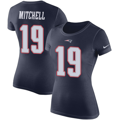 NFL Women's Nike New England Patriots #19 Malcolm Mitchell Navy Blue Rush Pride Name & Number T-Shirt