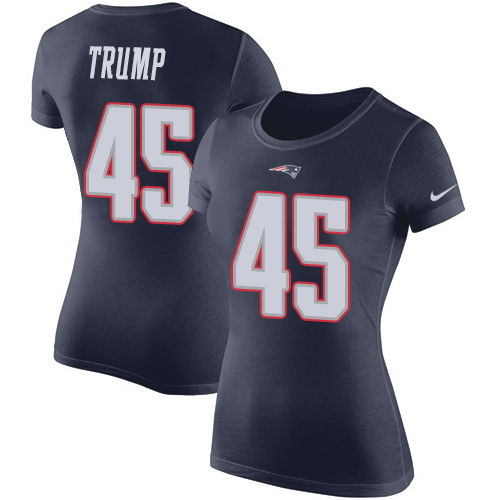 NFL Women's Nike New England Patriots #45 Donald Trump Navy Blue Rush Pride Name & Number T-Shirt