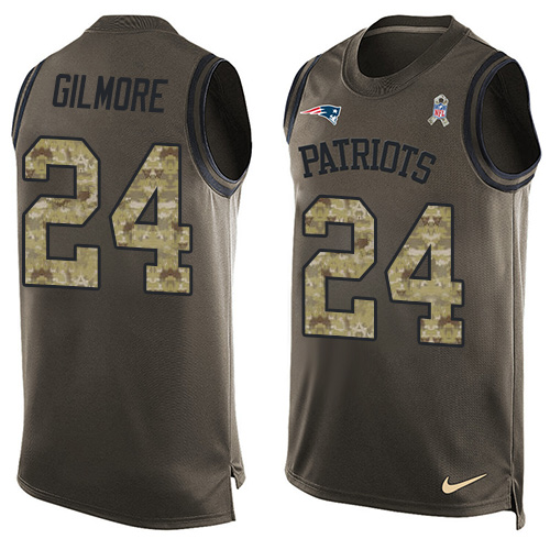 Men's Nike New England Patriots #24 Stephon Gilmore Limited Green Salute to Service Tank Top NFL Jersey