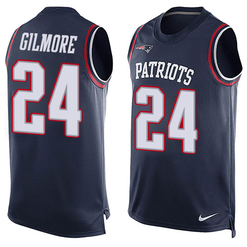 Men's Nike New England Patriots #24 Stephon Gilmore Limited Navy Blue Player Name & Number Tank Top NFL Jersey