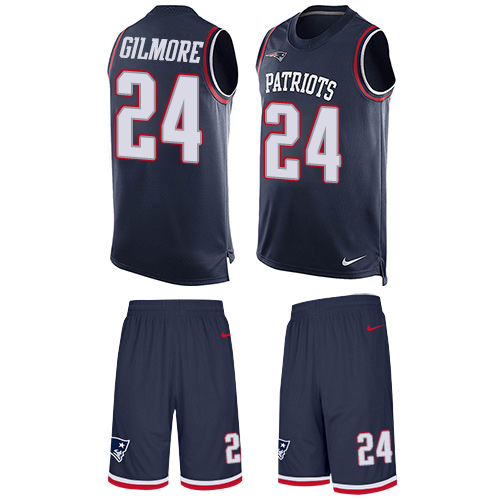 Men's Nike New England Patriots #24 Stephon Gilmore Limited Navy Blue Tank Top Suit NFL Jersey