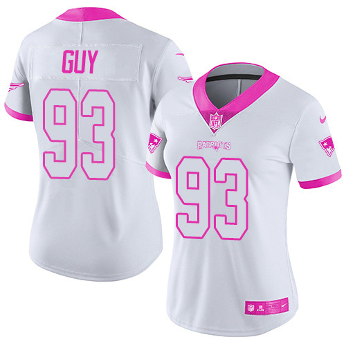 Women's Nike New England Patriots #93 Lawrence Guy Limited White/Pink Rush Fashion NFL Jersey