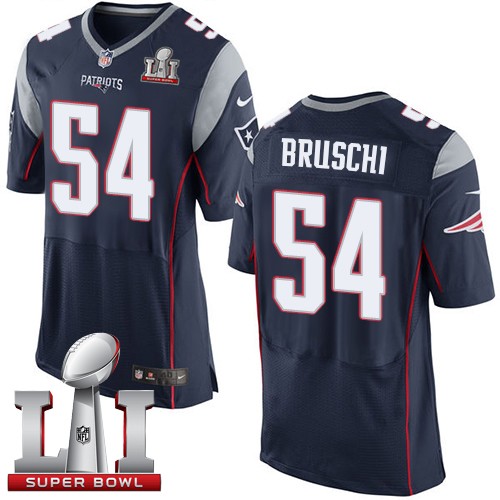 Men's Nike New England Patriots #54 Tedy Bruschi Elite Navy Blue Team Color Super Bowl LI 51 NFL Jersey