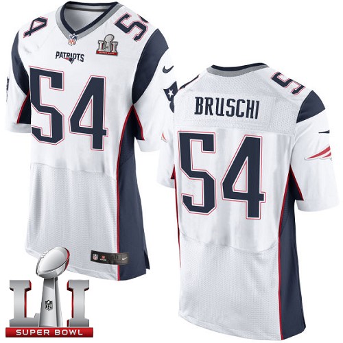 Men's Nike New England Patriots #54 Tedy Bruschi Elite White Super Bowl LI 51 NFL Jersey
