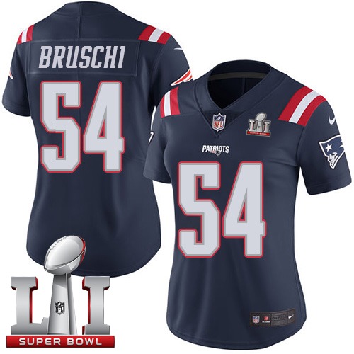Women's Nike New England Patriots #54 Tedy Bruschi Limited Navy Blue Rush Super Bowl LI 51 NFL Jersey