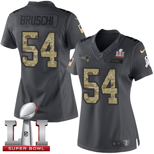 Women's Nike New England Patriots #54 Tedy Bruschi Limited Black 2016 Salute to Service Super Bowl LI 51 NFL Jersey