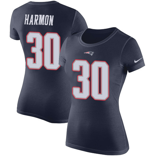 NFL Women's Nike New England Patriots #30 Duron Harmon Navy Blue Rush Pride Name & Number T-Shirt
