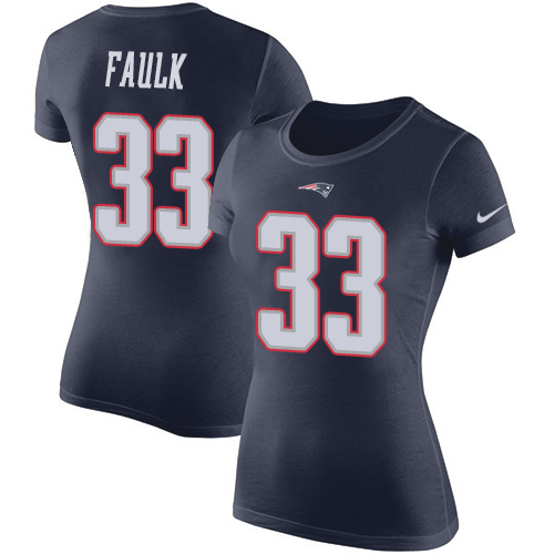 NFL Women's Nike New England Patriots #33 Kevin Faulk Navy Blue Rush Pride Name & Number T-Shirt