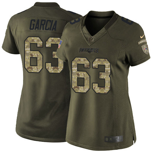 Women's Nike New England Patriots #63 Antonio Garcia Limited Green Salute to Service NFL Jersey