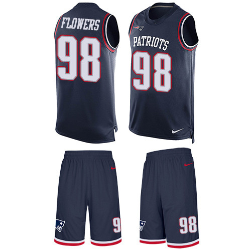 Men's Nike New England Patriots #98 Trey Flowers Limited Navy Blue Tank Top Suit NFL Jersey