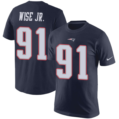 NFL Nike New England Patriots #91 Deatrich Wise Jr Navy Blue Rush Pride Name & Number T-Shirt