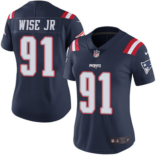 Women's Nike New England Patriots #91 Deatrich Wise Jr Limited Navy Blue Rush Vapor Untouchable NFL Jersey