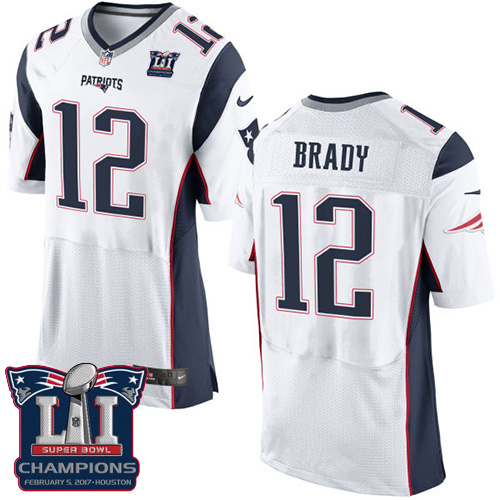 Men's Nike New England Patriots #12 Tom Brady Elite White Super Bowl LI Champions NFL Jersey