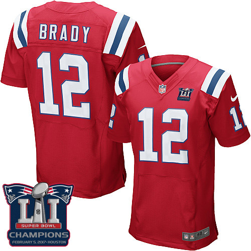 Men's Nike New England Patriots #12 Tom Brady Elite Red Alternate Super Bowl LI Champions NFL Jersey