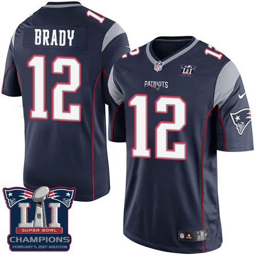 Youth Nike New England Patriots #12 Tom Brady Elite Navy Blue Team Color Super Bowl LI Champions NFL Jersey